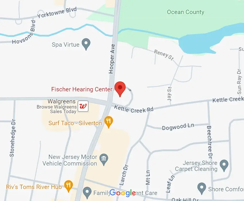 Google Maps screenshot of Fischer Hearing Center on Hooper Ave. in Toms River, New Jersey
