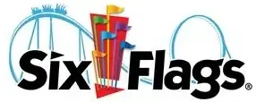 Six Flags theme park logo with rides.